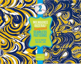 Digital Tiles Milwaukee Baseball-Inspired Seamless 12x12 PRINTABLE Patterns, 300dpi JPG, Sports Digital Papers, Instant Download Set