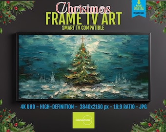 Vintage Winter Landscape Oil Painting for Samsung FRAME TV - Christmas Tree Art | 4K HDScreensaver | Unique Holiday Decor