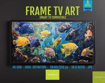 Underwater Aquarium Art 4K Digital Download, Colorful Marine Life Oil Painting for Samsung Frame TV, Vibrant Ocean Theme Decor