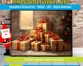 Christmas Wall Art Printable, Cozy Trees and Snowy Village, Vintage Winter Cottage, Festive Holiday Mantel Decor, Nostalgic Digital Download