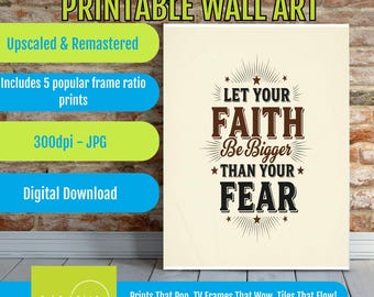 Faith Over Fear Vintage Wall Art Print: Printable Inspirational Motivational Religious Decor Digital Download for Home
