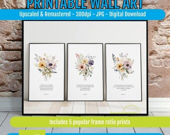 Psalm Wall Art Set of 3 Prints, Modern Christian Nursery Prints, Black and White PRINTABLE Scripture Decor, Digital Bible Verse Download