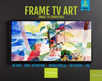 August Macke Art Landscape Print, Children & Goats Masterpiece, 4K Digital Download for Samsung FRAME TV, Modern Living Room Wall Decor 8040