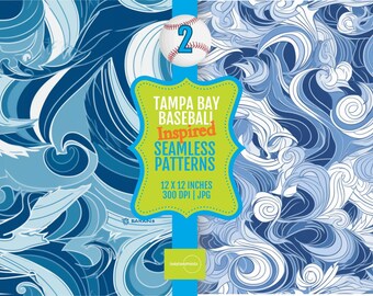 12x12 Seamless Tiles: Tampa Bay Baseball-Inspired Colors, Set of 2 | PRINTABLE Patterns & Digital Papers | 300 dpi JPG | Seamless Pattern