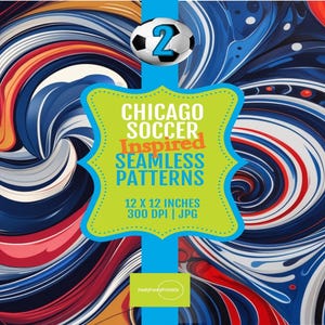 Carta digitale con motivi del calcio di Chicago, vivace arte stampabile senza soluzione di continuità 12x12, decorazioni sportive creative a 300 DPI per download immediato