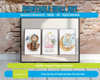 Nursery Wall Art Prints Set, Watercolor Animals Giraffe Bunny Lion, Baby Room Decor, PRINTABLE Kids Digital Art Download