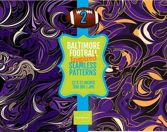 Baltimore Football Inspired Colors - 12x12 Seamless Tiles, Set of 2 - PRINTABLE Textiles | 300 dpi Jpg | Seamless Pattern