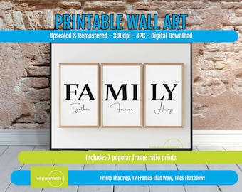 Minimalist Family Word Art Print: Black and White Typography (Digital Download