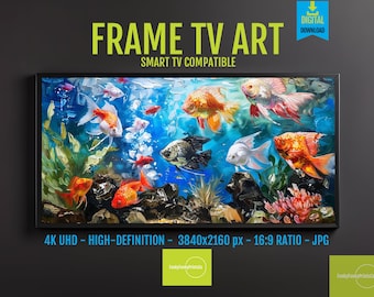 Underwater Aquarium Art 4K for Samsung Frame TV – Colorful Fish Painting, Ocean Theme, Vibrant Digital Download Wall Decor