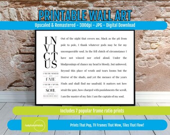 Invictus Poem Print: Motivational Black and White Typography (Digital Download)