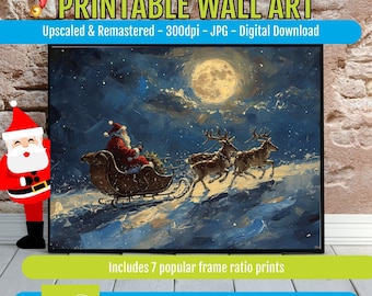 Retro Impasto Christmas Wall Art Printable, Vintage Holiday Oil Texture Poster, Cozy Winter Mantel Decor, Festive Gallery Digital Download