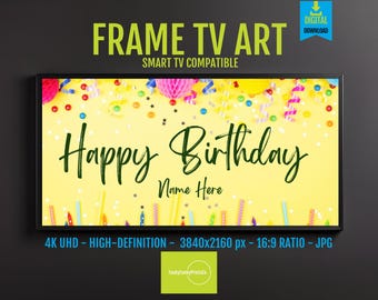 Samsung Frame TV Art 4K Personalized Happy Birthday Digital Download, Unique Party Decor & Gift Idea, 4K HD Instant Download