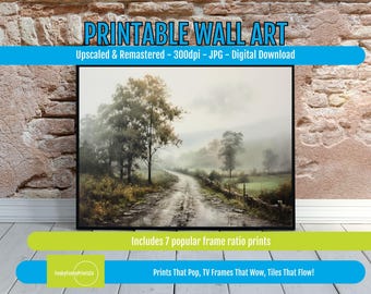 Misty Countryside Landscape Print: Serene Winding Road Digital Art (Digital Download)