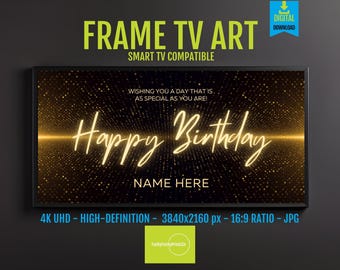 Birthday TV Art: Personalized Black and Gold Frame (Digital Download)