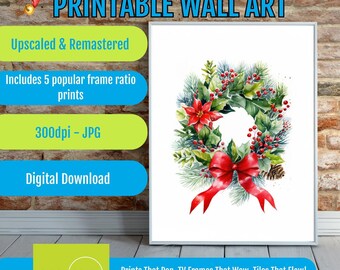 Christmas Wreath Art Print - Cozy Holiday Digital Download