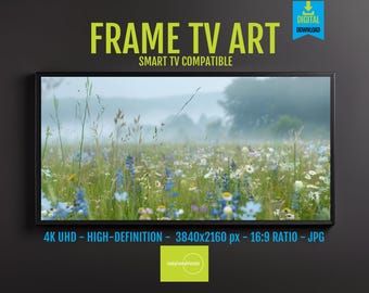 Nature Illustration 4K UHD Wildflower Meadow Art, Colorful Misty Morning Landscape, Serene Nature Digital Download for Samsung Frame TV