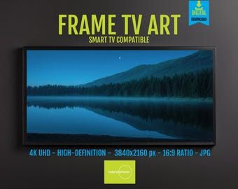 Serene Twilight Landscape Art - Calm Lake with Mountain View