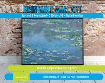 Monet Water Lilies PRINTABLE Wall Art - Impressionist Art Digital Download - Claude Monet Classic Famous Masterpiece 300dpi