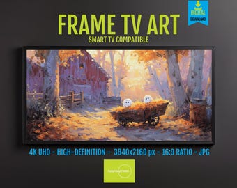 Halloween Screen Art: Cozy Autumn Barn Scene (4K UHD for Frame TV)