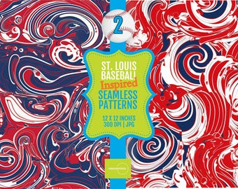 PRINTABLE Tiles 12x12 Digital Art - St. Louis Baseball Colors Seamless Pattern Set - PRINTABLE Tile Art, 300 dpi JPG Files