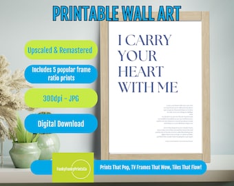 E E Cummings Poem Printable Wall Art - Carry Your Heart Love Quote, Romantic Poetry Decor, Modern Literary Print, Sentimental Gift