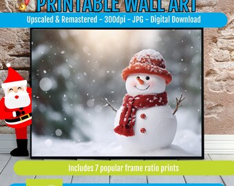 Vintage Snowman Printable Wall Art - Festive Christmas Holiday Decor | Nostalgic Winter Snowman Painting Digital Download for Seasonal Homes