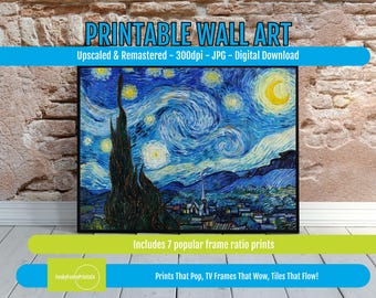 Starry Night Print by Van Gogh, Famous Painting Digital Download, Unique Nightscape Wall Art, Art History Decor for Home