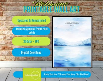 Christian Wall Art Waves - Inspirational Ocean PRINTABLE Decor, Faith-Based Digital Download, Motivational Beach House & Office Art