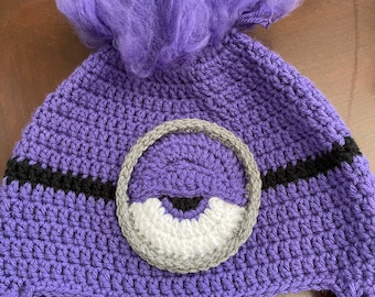 Handmade Crochet Purple Minion Beanie: Despicable Me Costume Hat