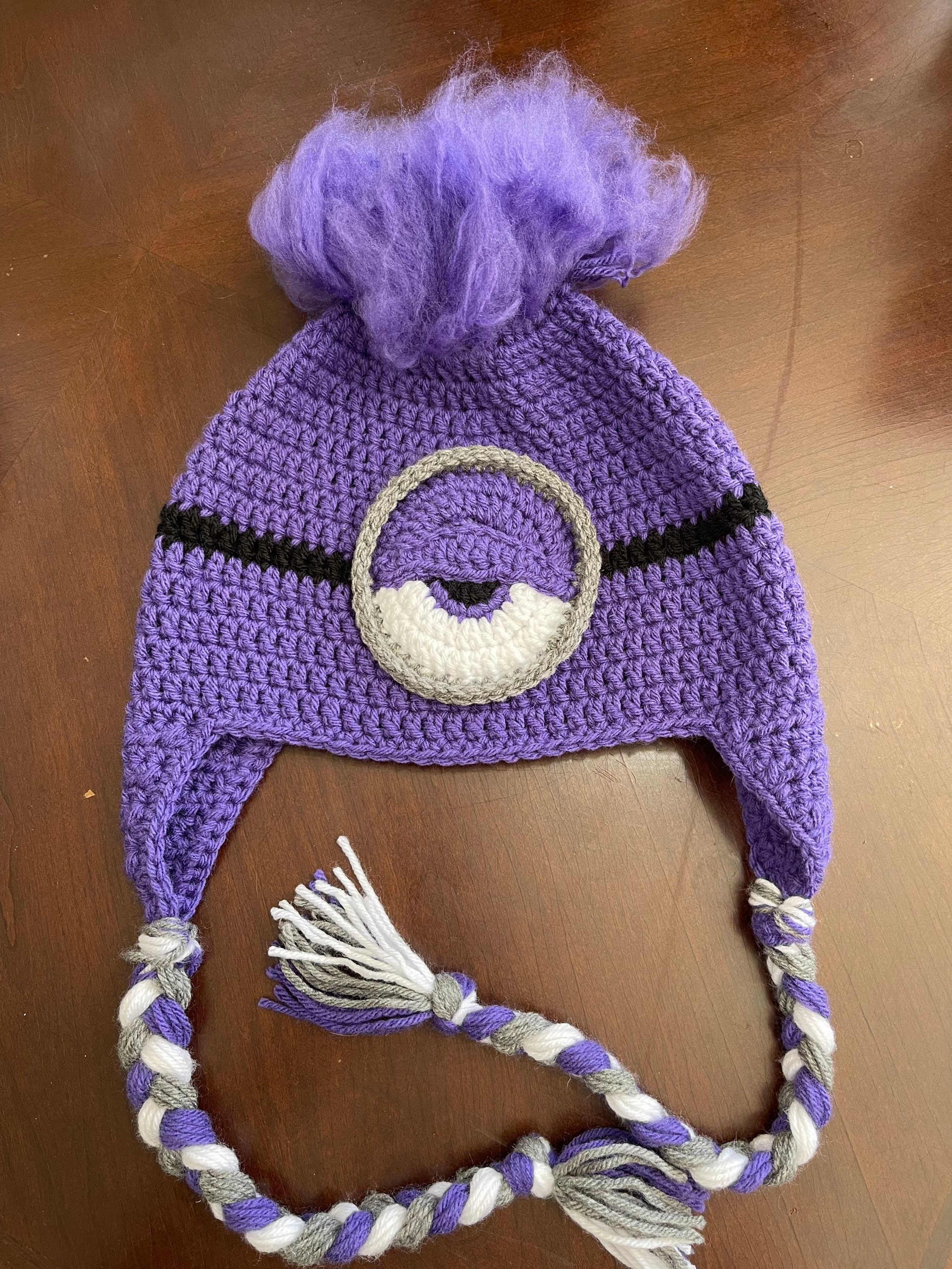 Handmade Crochet Purple Minion Beanie: Despicable Me Costume Hat