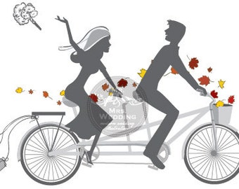 Silhouette Wedding Program - Couple 26 Bicycle Fall Leaves