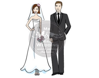 Custom Color Wedding Illustration - Couple 2