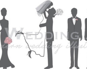 Silhouette Wedding Program - Wedding Party 22 Pink