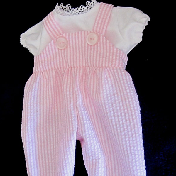 Reserved For Jillian Baby Doll Clothes Light Pink & White Striped Romper White Blouse Headband Fits Bitty Baby or Other 15" Baby Dolls