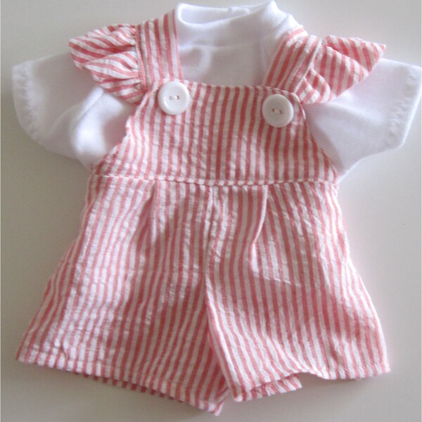 Baby Doll Clothes Pink Short Romper & White Knit Shirt Fits Bitty Baby or Other 15" Baby Dolls