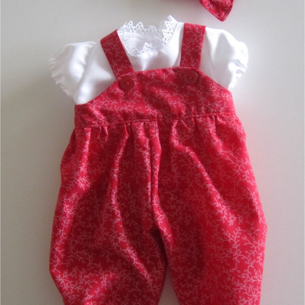 Baby Doll Clothes Deep Red & White  Romper White Blouse Headband Fits Bitty Baby or Other 15" Baby Dolls