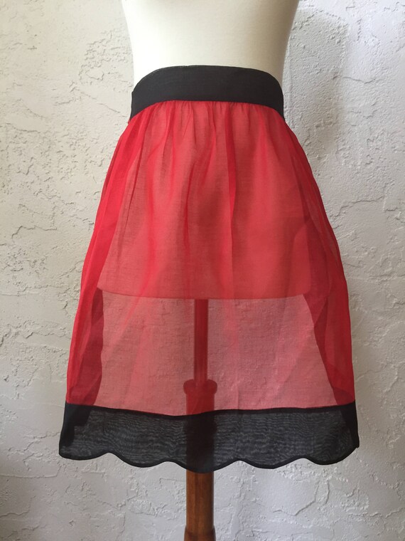 Vintage Red and Black Sheer Apron - image 2