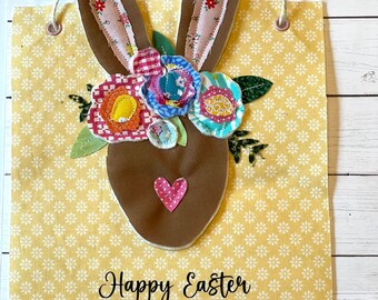 Spring Bunny Wall Banner, Fabric Bunny Decor, Fabric Appliqué Sign, Fabric Rabbit sign, Easter Decor