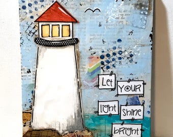 Seascape Decor, Lighthouse Decor, Lighthouse Gift, Lighthouse Painted Sign, Light Shine, New England