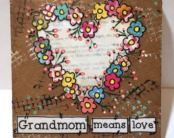 Grandmom gift, Birthday Gift, Grandmom means love, Floral Heart Sign, Mother's Day gift