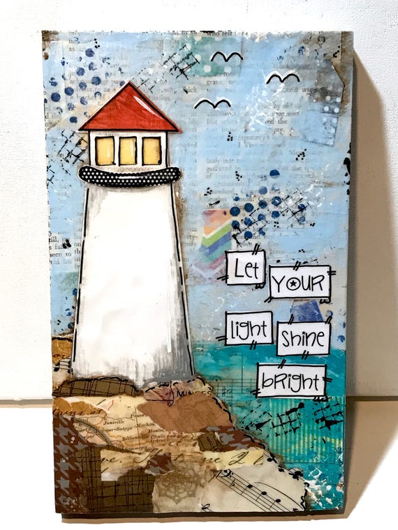 Seascape Decor, Lighthouse Decor, Lighthouse Gift, Lighthouse Painted Sign, Light Shine, New England