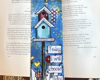 Marcador de casita de pájaros, Marcador de alegría, hoy elegiré la alegría, Amor por los libros, Sujetapáginas