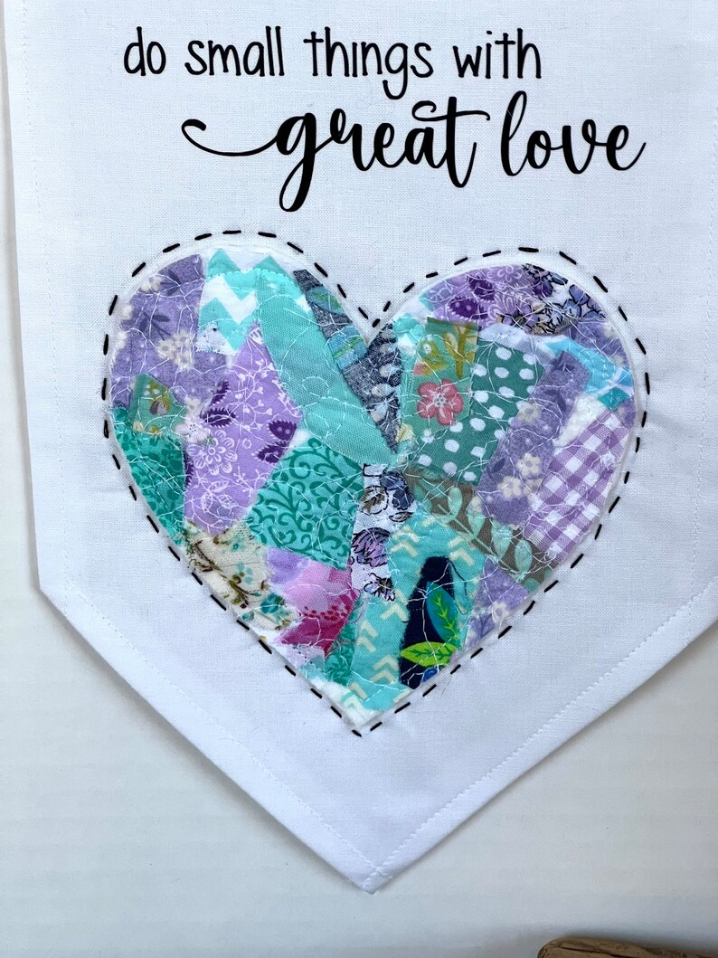 Small things with great love, Heart Quilted heart Wall Banner, Fabric wall decor, Fabric Banner, Fabric Sign, Fabric Pendant, Heart Decor image 5