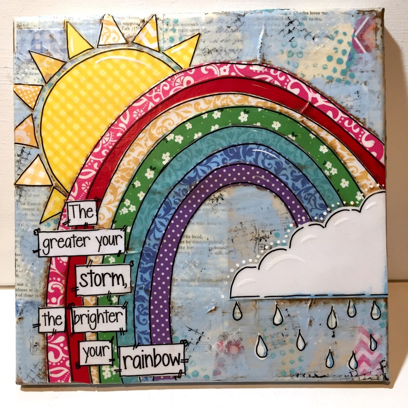 Rainbow Art Sign Canvas Mixed Media Rainbow Art Colorful The Etsy