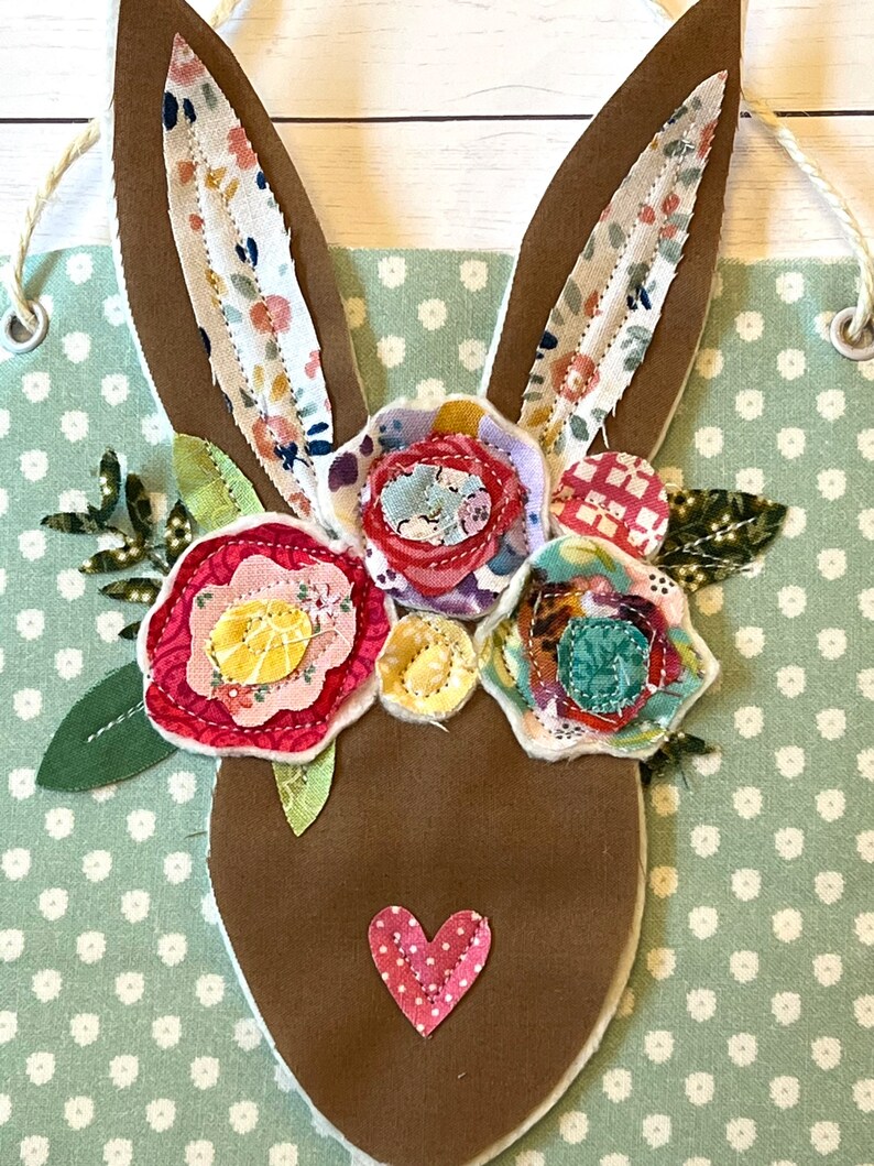 Spring Bunny Wall Banner, Fabric Bunny Decor, Spring is in the air, Fabric Appliqué Sign, Fabric Rabbit sign, Easter Decor image 3