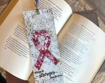 Pink Ribbon Bookmark, Breast Cancer bookmark, Stronger than the storm, Book love, Page Holder