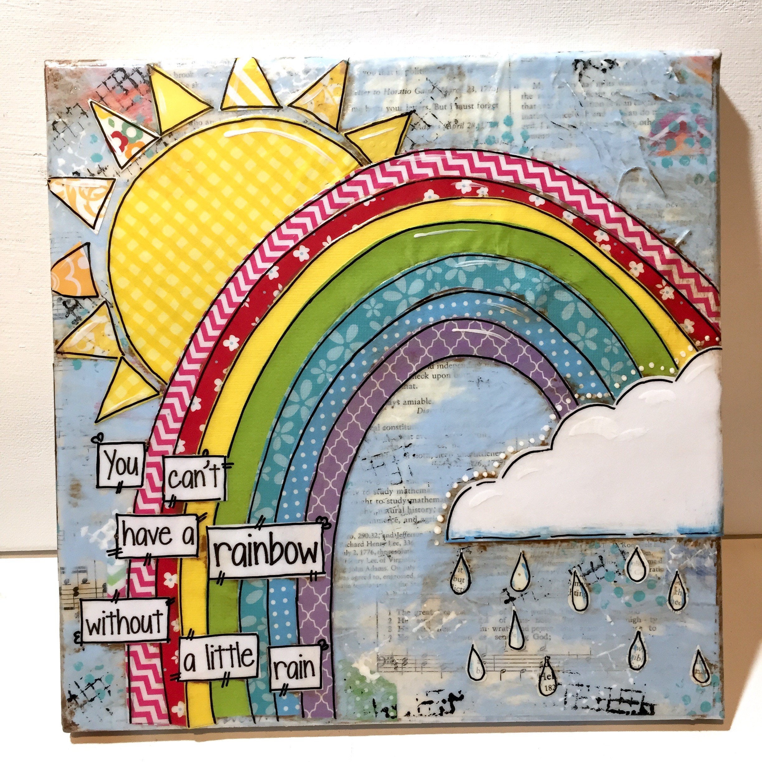 Rainbow Canvas Mixed Media Rainbow Art Colorful Rainbow Etsy
