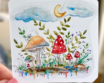 Mushroom sticker, watercolor mushroom Decal, Mushrooms Vinyl Decal, Hydro Flask, Weatherproof, Water bottle sticker