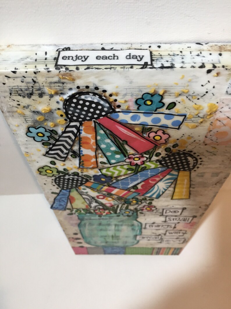 Mixed Media Art Jar of Flowers Painting Mixed Media Etsy