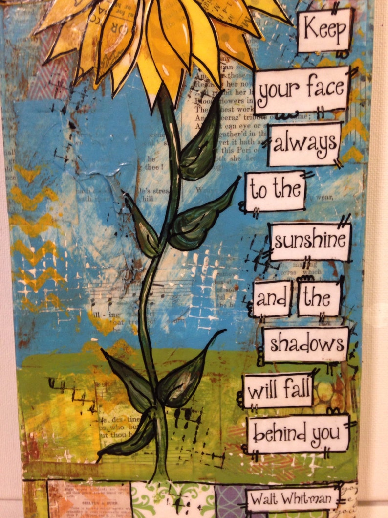 Sunflower Decor Sunflower Sign FREE SHIPPING Mixed Media Etsy